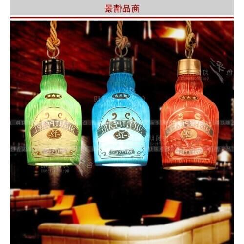 Fashion Vintage Wine Bottle Suspension Luminaire Pendant Lights Lamparas Personalized Bar Decoration Lamp hanglamp