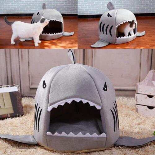 Pet Dog Cats Soft Sleeping Bed House Pad Shark Shape Warm Cushion Nests Kennel
