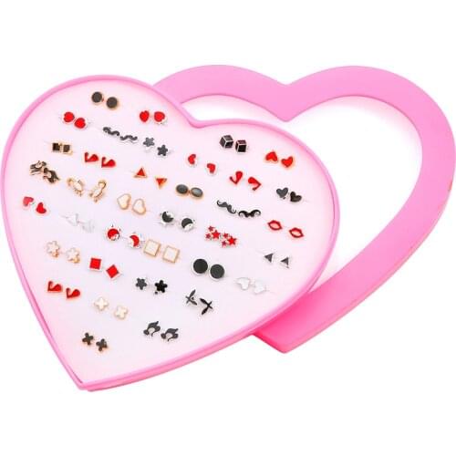 31Style 36Pairs Mix Mini Flower Clay Earring Stud Sets Fruit Earring Set For Baby Child Heart Box Earrings Jewelry