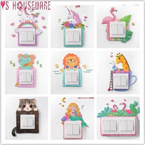 Animal Unicorn Flamingo Cover Switch Stickers for Girls Baby Animation Kids Room Livingroom Decor DIY Home Decoration Sticker
