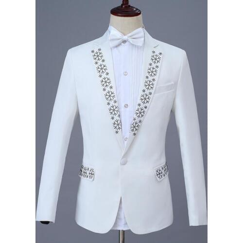 2020 new arrival slim men Sequin suit set with pants mens wedding suits singer stage white formal dress mens groom suit + pant