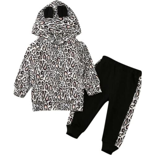 Toddler Girl Clothes Infant Baby Boy Girl Clothes Long Sleeve Leopard Hooded Sweatshirt+Leggings Pants Outfits
