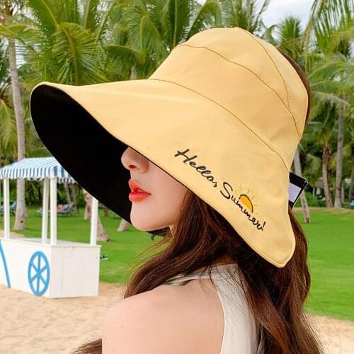 Double Sided Bucket Hats for Women Inwrought Letters Sun Hat Summer Anti-UV Empty Top Fisherman Hat Sunscreen Travel Caps