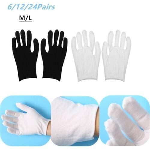 6/12/24Pairs White Cotton Household Gloves Lightweight Thin Soft Protective Working Glove for Coin Jewelry Silver Inspection