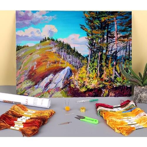 Landscape Spring In Beskydy Printed Water-Soluble Canvas 11CT Cross-Stitch Embroidery Kit DMC Threads Needlework Mulina