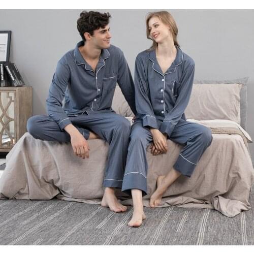 Men Pajamas Set Fashion Sleepwear Couple Solid Color Long Sleeve Suit women Casual Two-Piece Pyjama Autumn Elastic Homewear