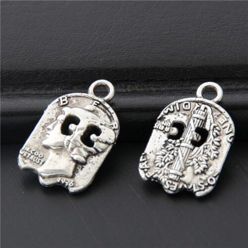25pcs Silver Color Geometric Shape Portrait Charms Character Pendant Making Jewelry Handmade Accessories 22x13mm A3065