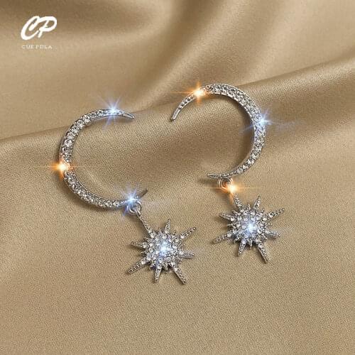 Luxury Shining Rhinestone Moon Star Pendant Earrings Women Wedding Party Accessories Earrings Festival Gifts