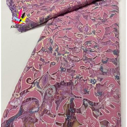 Pink Color African Velvet Fabric Sequins Net Lace Fabric High Quality For Nigerian Asoebi Party and Bride