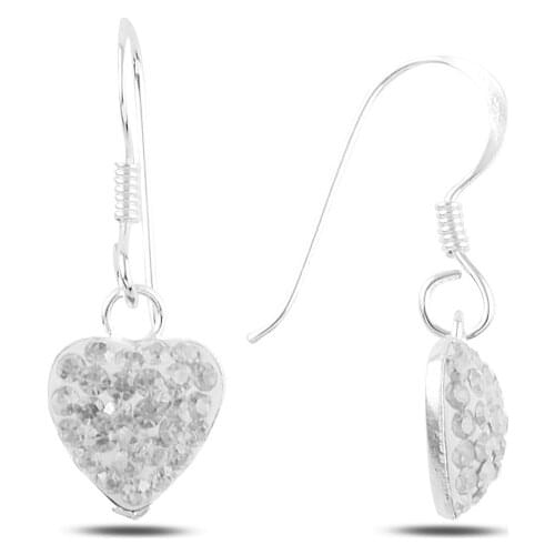Silver 925 Sterling Dangle Heart Crystal Stone Earrings