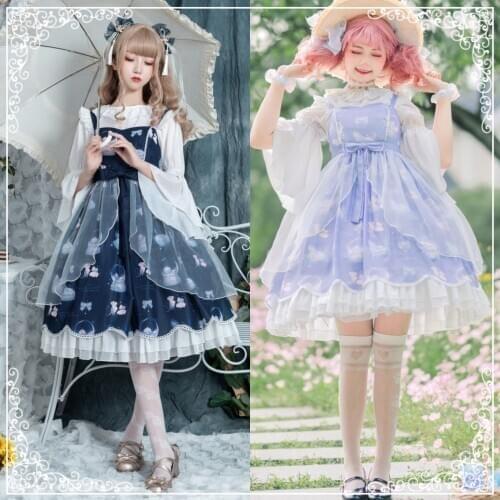 Palace sweet princess lolita dress vintage falbala high waist printing victorian dress kawaii girl gothic lolita jsk loli