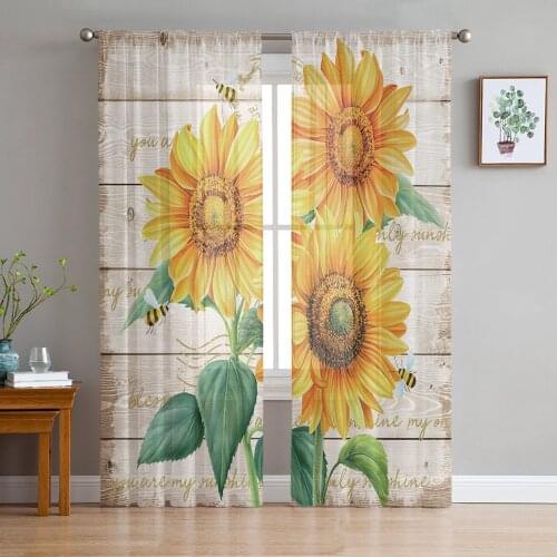 Farm Flower Sunflower Bee Curtain For Living Room Transparent Tulle Curtains Window Sheer For The Bedroom Accessories Decor