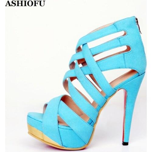 ASHIOFU Handmade Real Photos Womens High Heel Sandals Club Party Prom Platform Shoes Peep-toe Large Size Fashion Sandals XD248