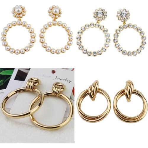 Women Faux Pearl Geometry Drop Earrings Simple Trendy Big Round Pendant Charm Statement Jewelry Female Accessories 2020