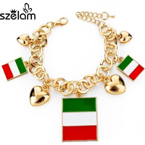 Szelam Love Brand Gold Chain Bangles Italy Country Flag Bracelets With Heart Pendants Pulseras Mujer Sbr150378