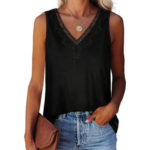 Women Oversize Vest 2021 Summer Casual V-neck Lace Sleeveless Solid Color Tanks Top Female Loose Daily Tops Pullover