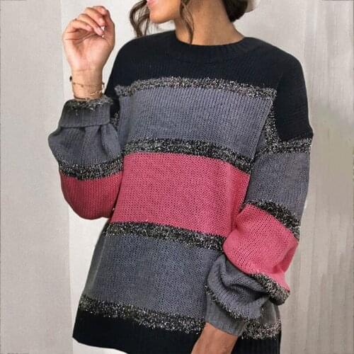 Multi-color Stitching Loose Casual Sweater Women Pullover Japanese Fashion Girls Autumn Winter Coat Women Korean Style Pink Tops