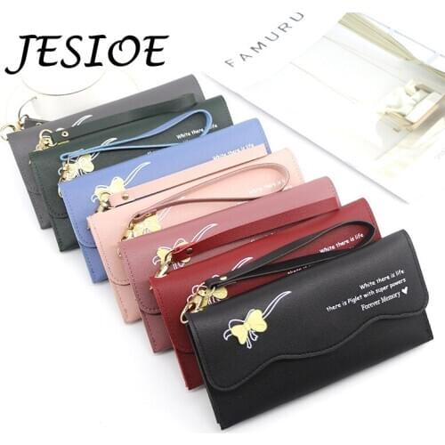 Women Luxury Clutch Pink Leather Wallets Purse Bow Card Holder Women Long Wallet Zipper for Ladies Fashion Designers Coin Purse