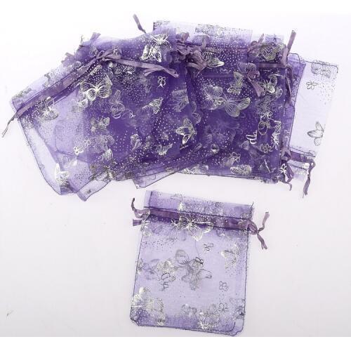 100pcs Nice butterfly Organza Pouch Wedding birthday party jewelry Gift Bag 7*9cm violet