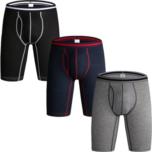 3 Pack Long Leg Mens Boxer Shorts Briefs Cotton Multipack Open Fly Pouch Sports Underpants Underwear Panties Men