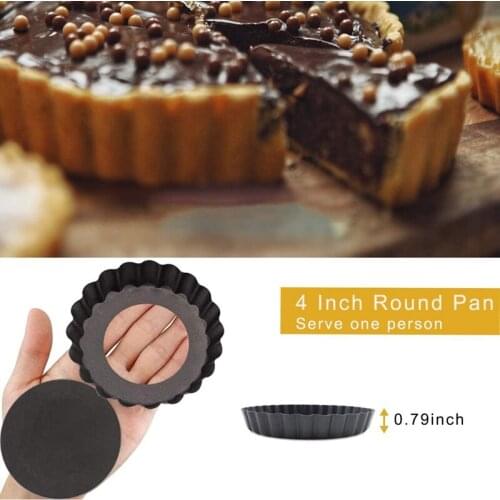 ABZS 14 Inch Rectangle Tart-Pan 5 Inch Round Mini Tart Pan Set 6 Pieces Quiche-Pan Removable Bottom Non-Stick Coating