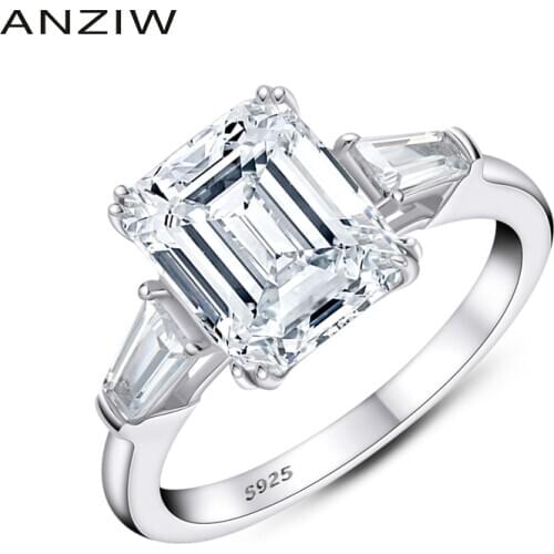 ANZIW Emerald Cut Engagement Ring for Women 3-stone Ring Wedding Ring 925 Sterling Silver Promise Ring Fashion Gifts Jewelry