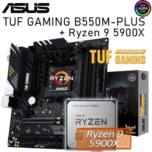 Asus TUF GAMING B550M-PLUS With AMD Ryzen 9 5900X Motherboard Combo PCI-E 4.0 DDR4 128GB M.2 CrossFireX Placa-mãe Socket AM4 New