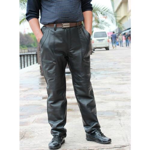 Free Shipping Mens Clothing Genuine Leather Sheepskin Motorcycle Locomotive Trousers Leather Pants / 30-37