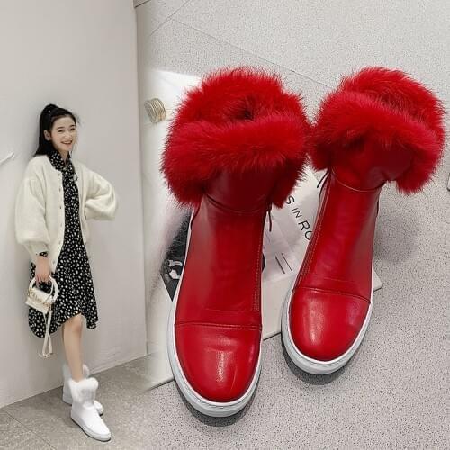 INS hot women ankle boots 22-26.5 cm Pu+ Faux rabbit fur thick snow boots ankle boots for women winter boots women warm shoes