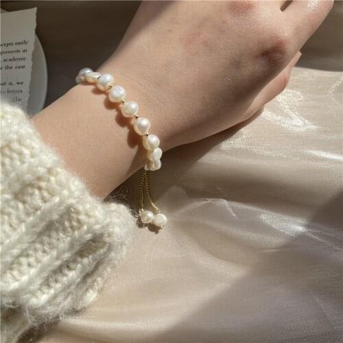 Vintage Baroque Natural Pearl Bracelet Adjustable Chain Bangles for Women Temperament Fashion Jewelry Wedding Accessories Gifts