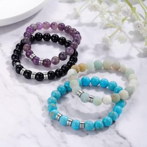 Personalized Stainless Steel Beaded Bangle Name Engravd Bracelets For Men Custom Lava Tiger Eye Stone Bracelet Gift For Him/Her