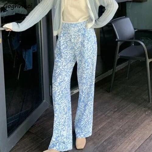 Summer Pants Women High Waist Floral Printed Straight Trousers for Ladies Temperament Loose Leisure Korean Stylish Vintage Retro