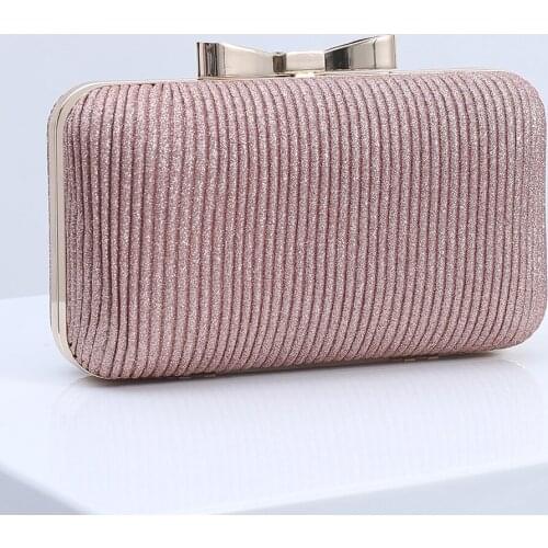 Elegant Women Bags Golden Evening Clutch Bag Wedding Shiny Handbags Bridal Metal Bow Clutches Bag Chain Shoulder Bag Purses