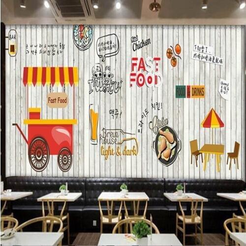 Photo wallpaper Europe fashion wood mural Korean food fried chicken shop fast food restaurant background wallpaper