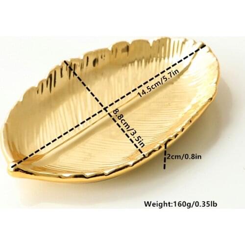 Gloden Ceramic Leaves Plate Tree Leaf Jewelry Snacks Dessert Silver Storage Tray Rose Gold Ceramics Jewelry Enamel Trinket Dish