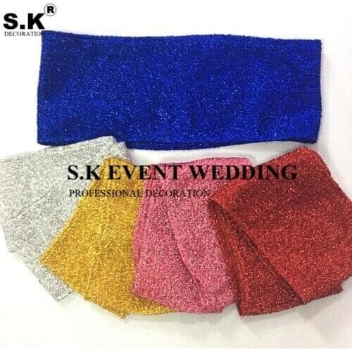 Good Quality 50pcs Sequin Chair Band Spandex Chair Sash Tie Bow Used On Chair Cover For Wedding Event Banquet Decoration