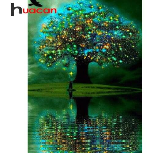 Huacan 5D DIY Diamond Embroidery Set Full Square Tree Evening Mosaic Diamond Painting New Arrivals Landscape Home Decor