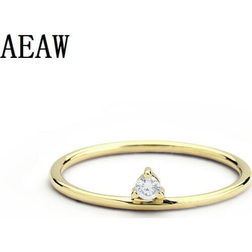 100% Real Natural Single Solitaire 0.06ct Round cut Diamond Ring Promise/Wedding/Birthday Gift for Her 14K Solid Gold