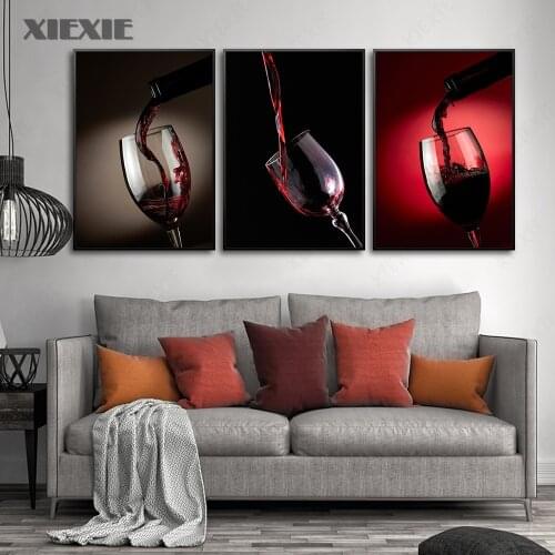 Red Wine Champagne Glass Bedroom Bedside Decorative Painting Wall Art Canvas Paintings Living Room Frameless Decorative Painting