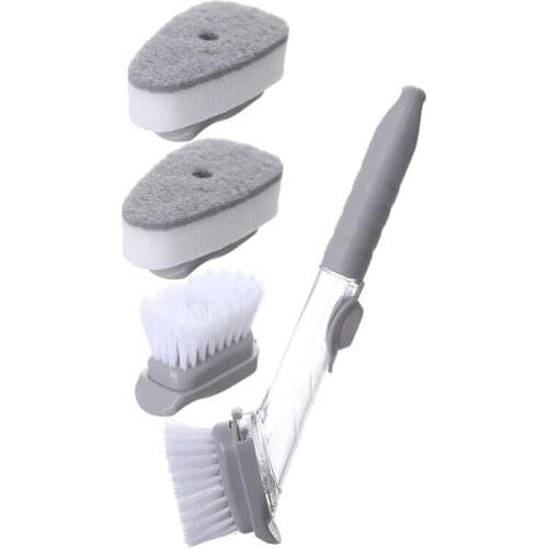 Kitchen Cleaning Brush 2 in 1 Long Handle Cleaing Brush with Removable Brush Sponge Dispenser Kitchen Tools