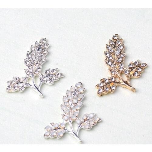10pcs 25x27mm Metal Alloy Crystal Leaf DIY Handmade Accessories For Jewelry Making