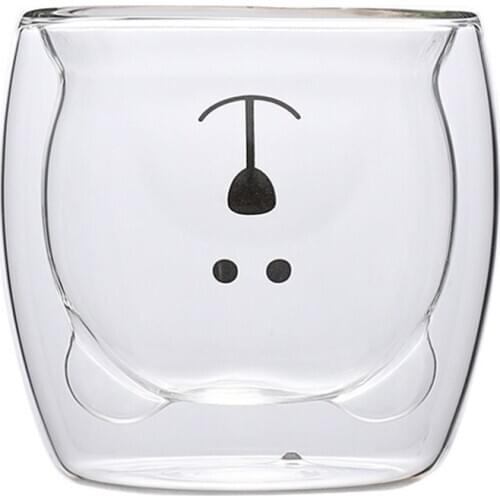 Cute Bear Lead-free Double Wall Handmade Glass Heat Resistant Milk Juice Drink Cup Insulated Clear Glass Tea Coffee Drinkware