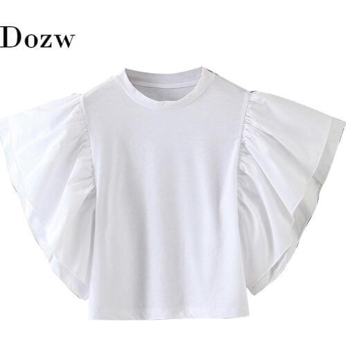 Fashion Women White Blouse Shirts Ladies Stylish Ruffles Shirt Tunic O Neck Solid Casual Tops Blouses Blusas Mujer De Moda 2020