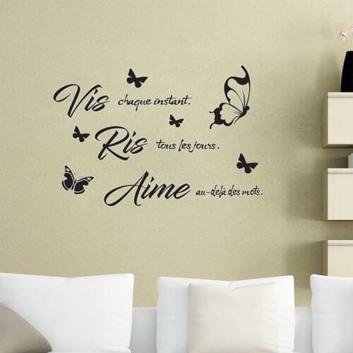 Vis Ris Aime Wall Sticker French Quote Wall Decal Art Vinyl Butterflies Decoration Living Room Bedroom Murals Poster