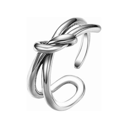 Real 925 Sterling Silver Fashion Retro Double Layer Rope Knot Opening Ring Thai Silver Jewelry For Women Party Gift