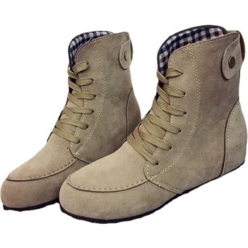 2021 New Womens Boots Spring and Autumn Fashion Sweet Flat Heel Lace-up Womens Short Boots Martin Boots Womens Shoes Solid