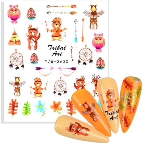 2021 NEW Cute Cartoon Animal Serie Nail Water Decal Sticker Bear Owl Groundhog Pattern Transfer Stickers DIY Nail Art Decoration