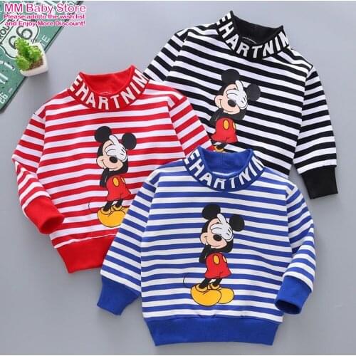 New Cartoon Printed Kids Long Sleeve T-shirts Childrens Striped Mickey Sweatershirt Spring Autumn 2021 Baby Boys Girls Clothes