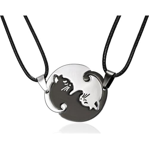 Couples Jewelry Necklaces Black white Couple Necklace Titanium Steel animal cat Pendants friends korean style women Necklace