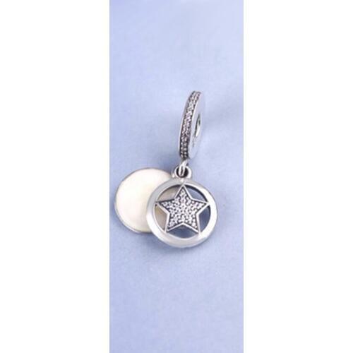 Friendship Star Pendants&Beads 100% 925 Sterling Silver Clear Cz & Silver Enamel Charm for Jewelry Making Fit Bracelets Diy